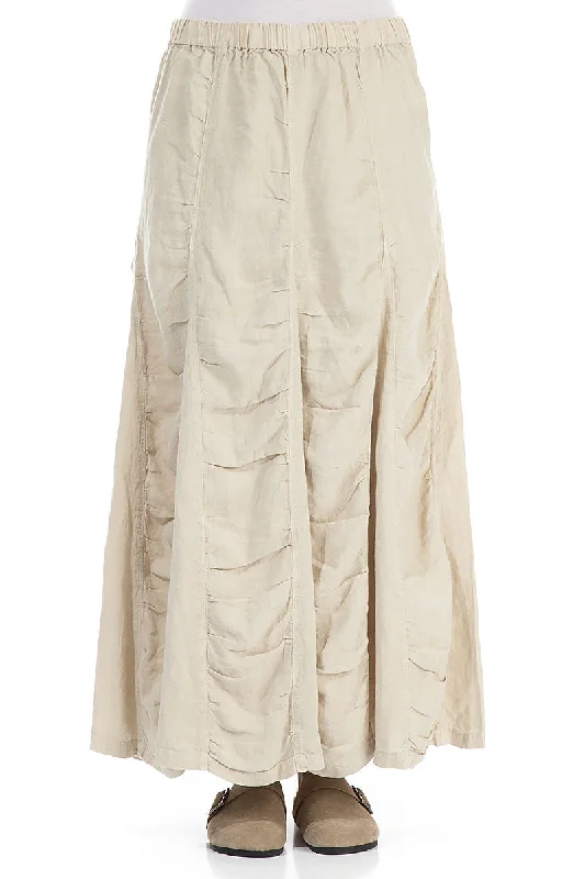 A-line Light Beige Linen Maxi Skirt