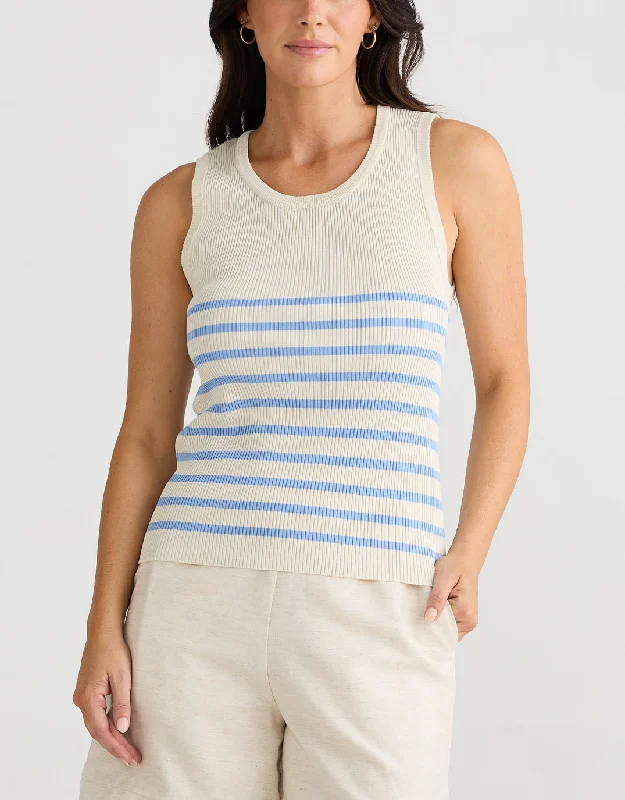 Amba Stripe Tank - Ecru/Blue