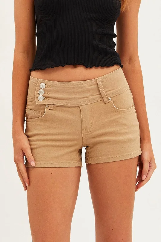 Beige Low Rise Skinny Shorts