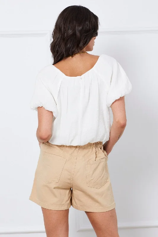 Beige Paper Bag Jeans High Waist Denim