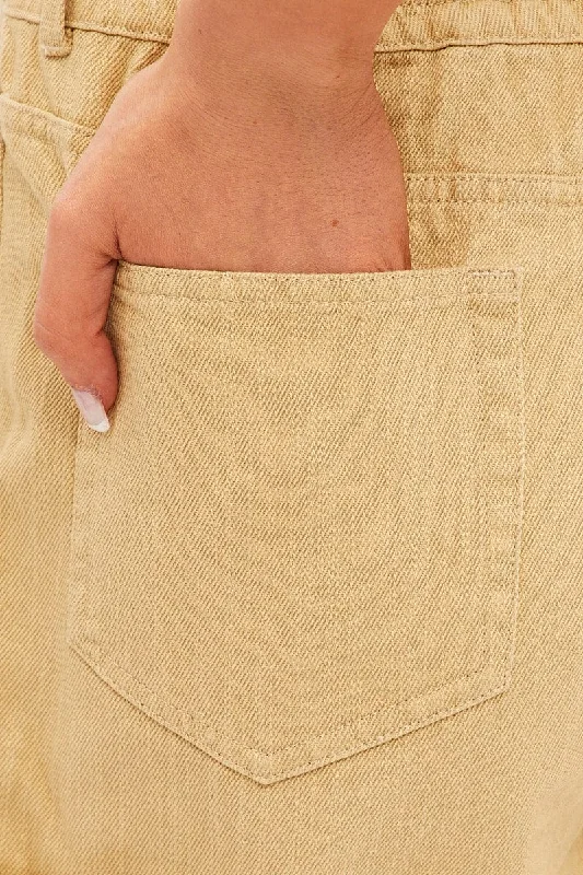 Beige Relaxed Shorts Paper Bag High Rise