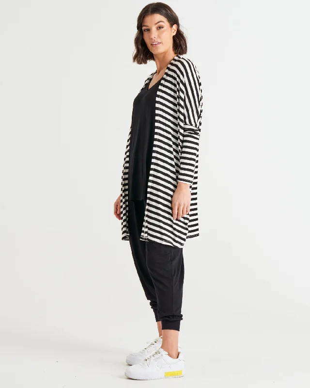 Betty Basics Margot Cardigan Black White Stripe