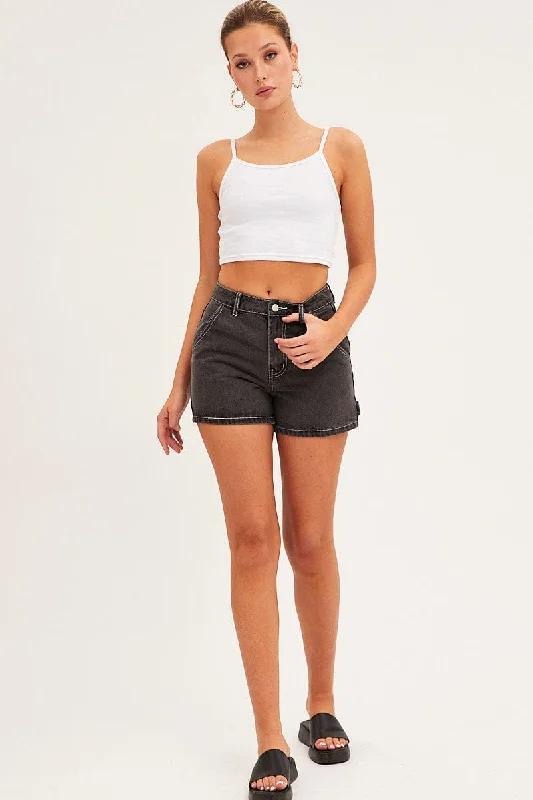 Black Carpenter Denim Shorts High Rise