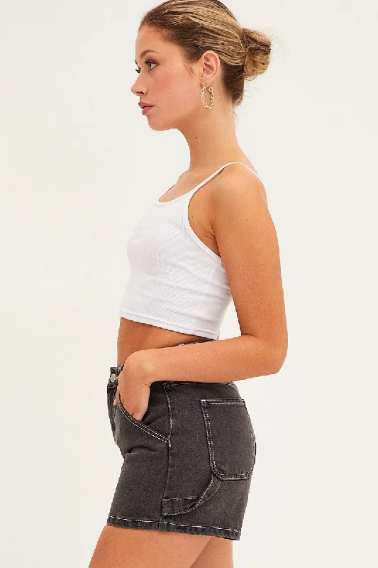 Black Carpenter Denim Shorts High Rise