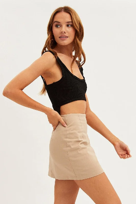 Black Crop Tank Scoop Neck Sleeveless Cutout