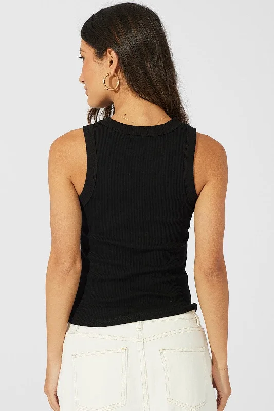 Black Tank Top Sleeveless Crew Neck