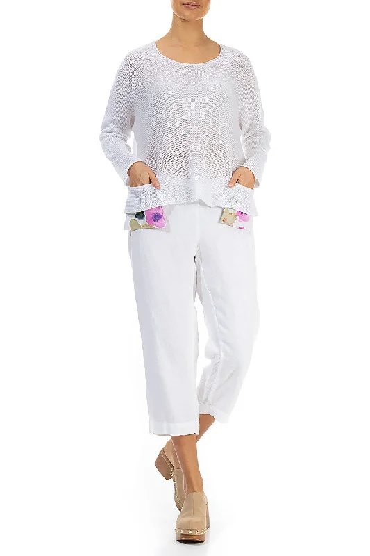 Blossom Pockets White Linen Jumper