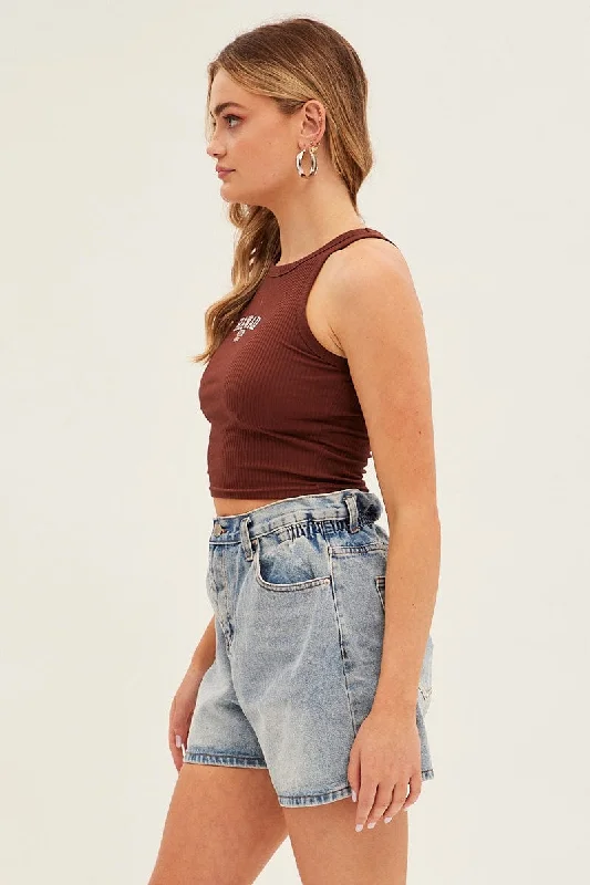 Blue High Waist Denim Shorts Relaxed