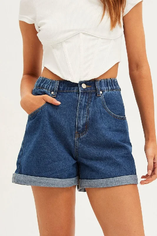 Blue Mom Fit Denim Shorts High Rise