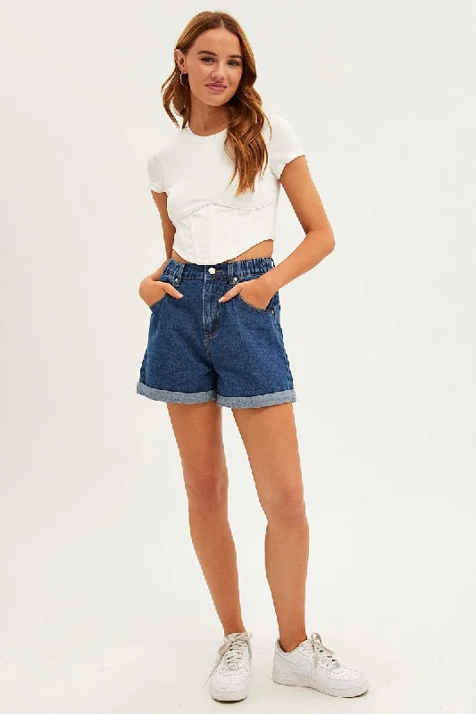 Blue Mom Fit Denim Shorts High Rise