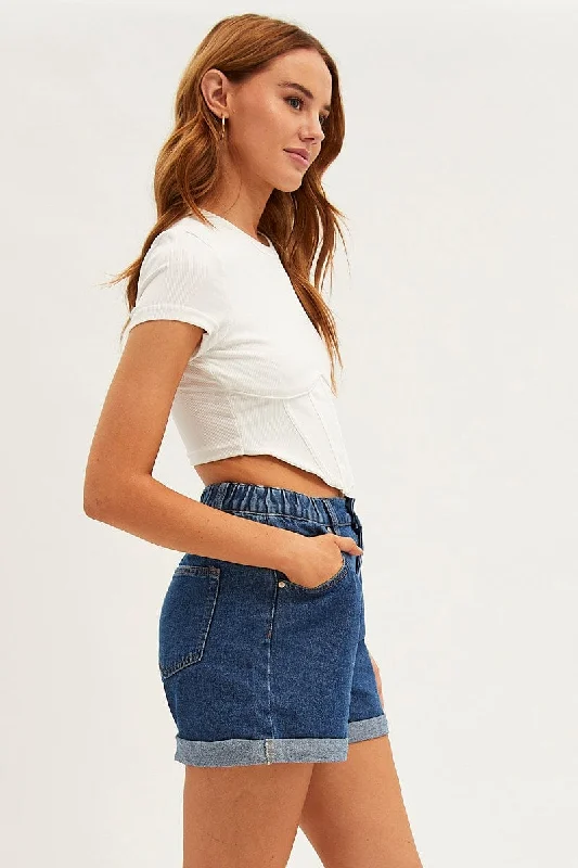 Blue Mom Fit Denim Shorts High Rise