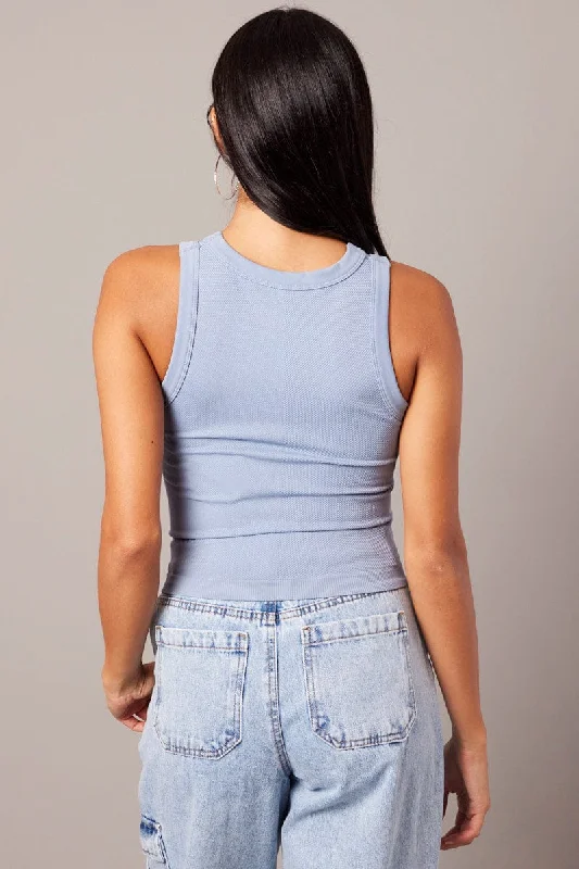 Blue Tank Top Crew Neck Seamless