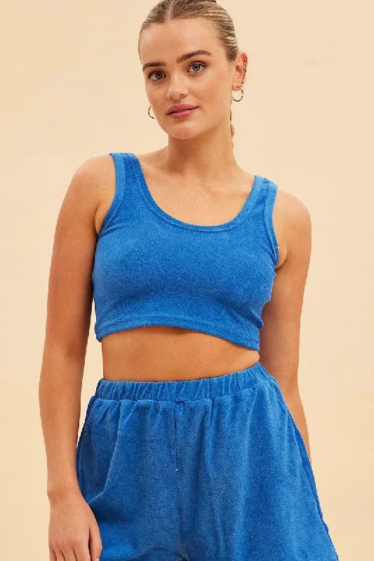 Blue Terry Beach Crop Tank