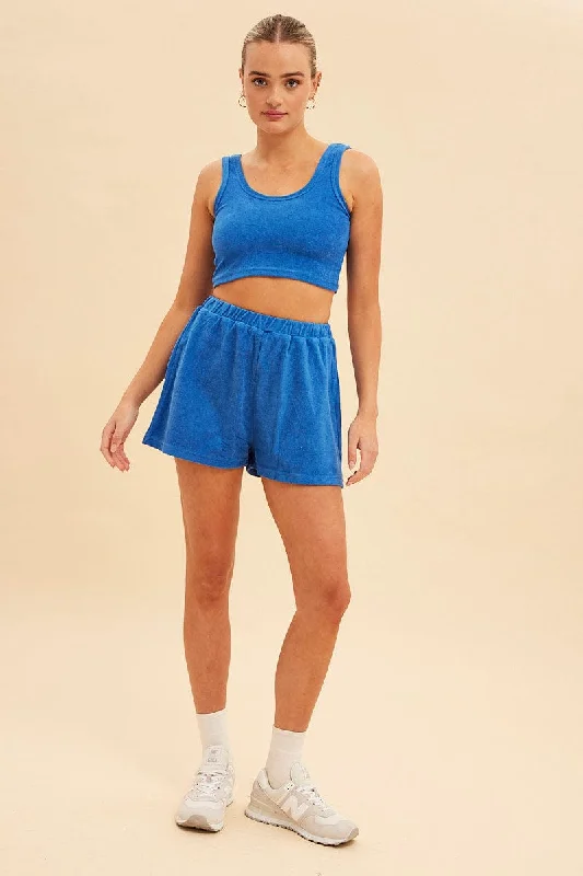 Blue Terry Beach Crop Tank