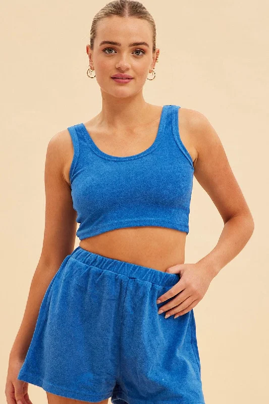 Blue Terry Beach Crop Tank