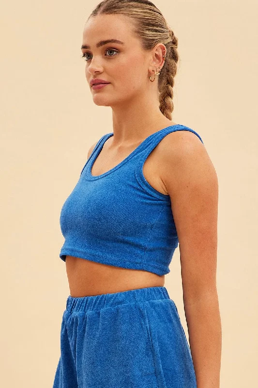 Blue Terry Beach Crop Tank