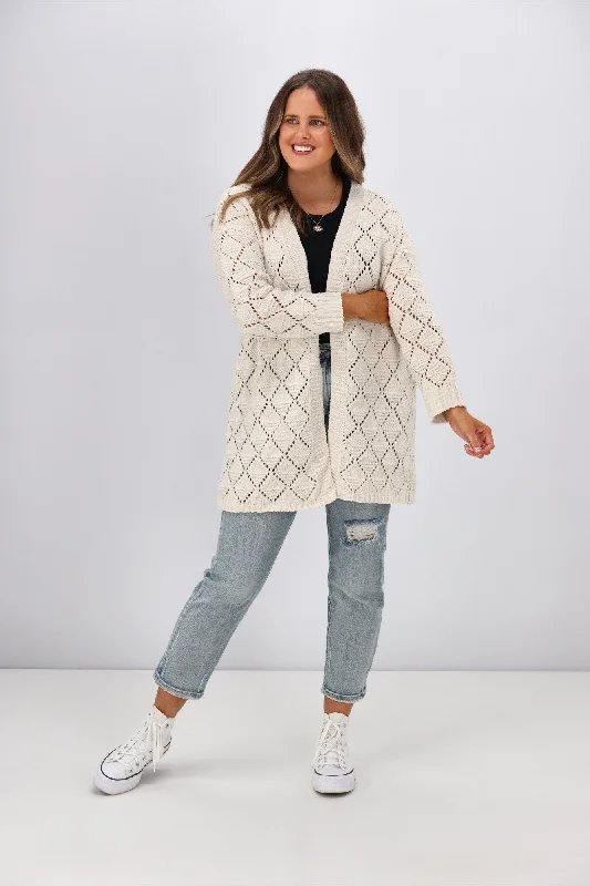 Boho Australia Cecilia Diamond Cardigan Cream