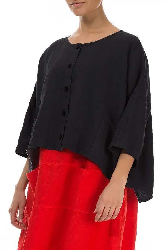 Boxy Black Linen Jacket