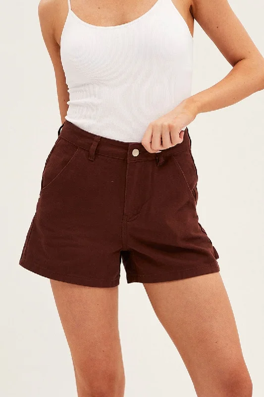 Brown Carpenter Denim Shorts High Rise