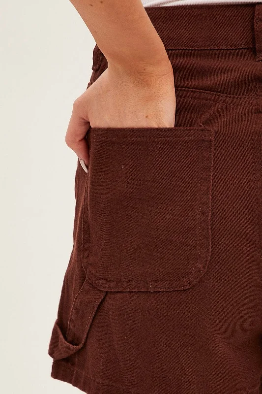 Brown Carpenter Denim Shorts High Rise