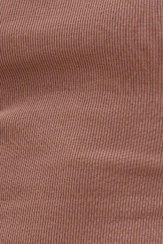 Brown Crop Tank Square Neck Cotton Blend Rib