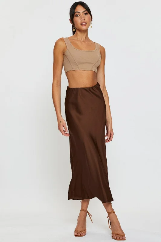 Brown Crop Tank Top Sleeveless Round Neck Seamless