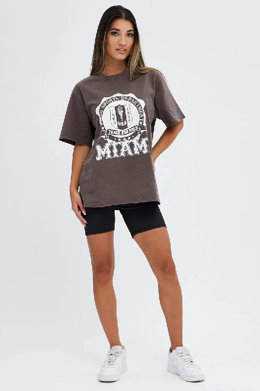 Brown T Shirt Short Sleeve Round Neck Miami