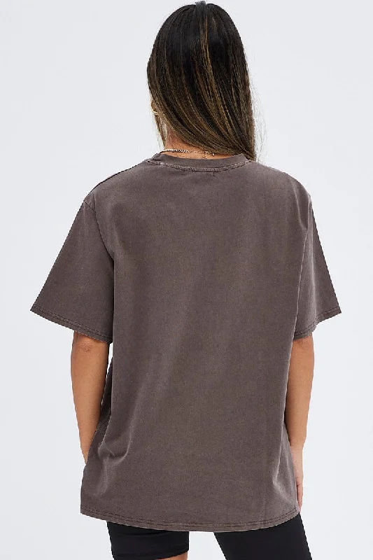 Brown T Shirt Short Sleeve Round Neck Miami