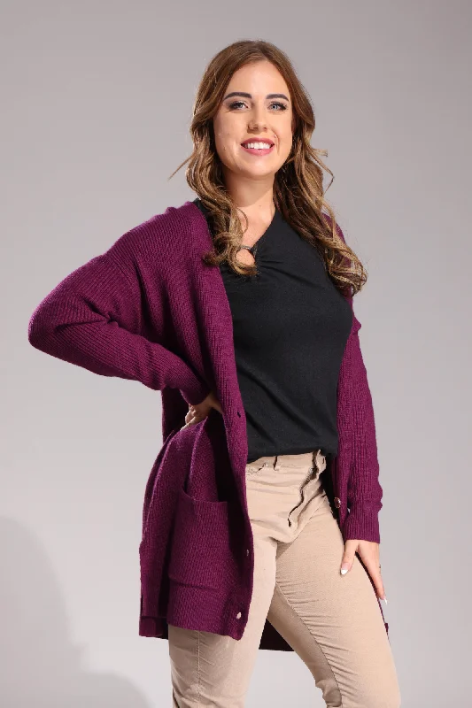 Luxe Knitwear long length Cardgian | Berry Marle | 7338ZZ