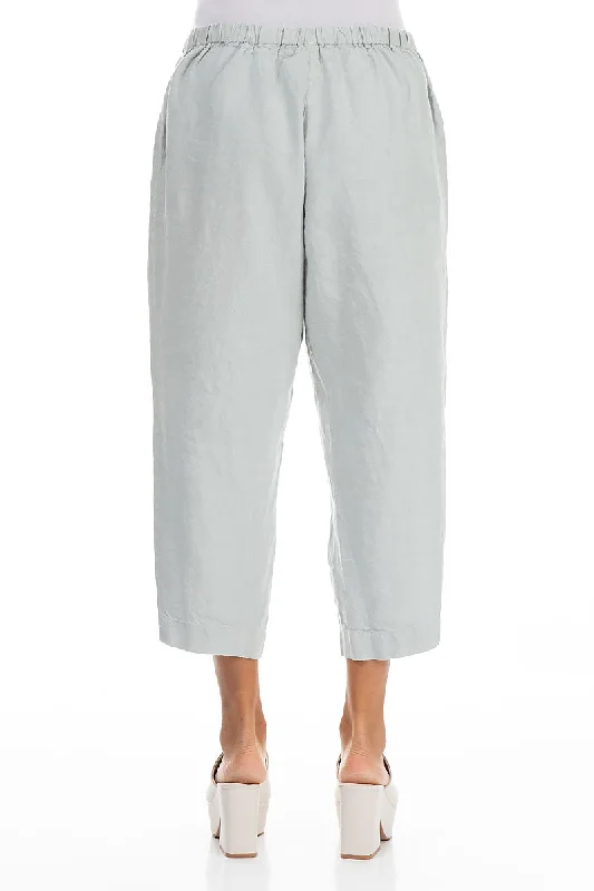 Cropped Light Grey Linen Trousers