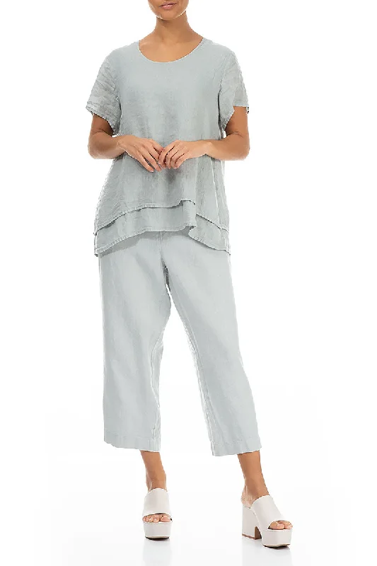 Cropped Light Grey Linen Trousers