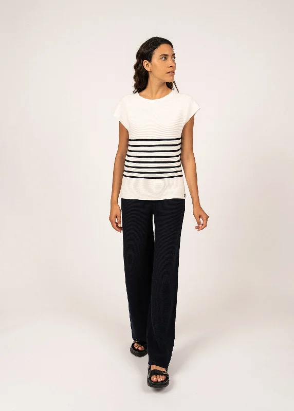 EVA - Knit Striped T-Shirt by Isabelle Ballu | 100% Cotton (IVORY / NAVY)