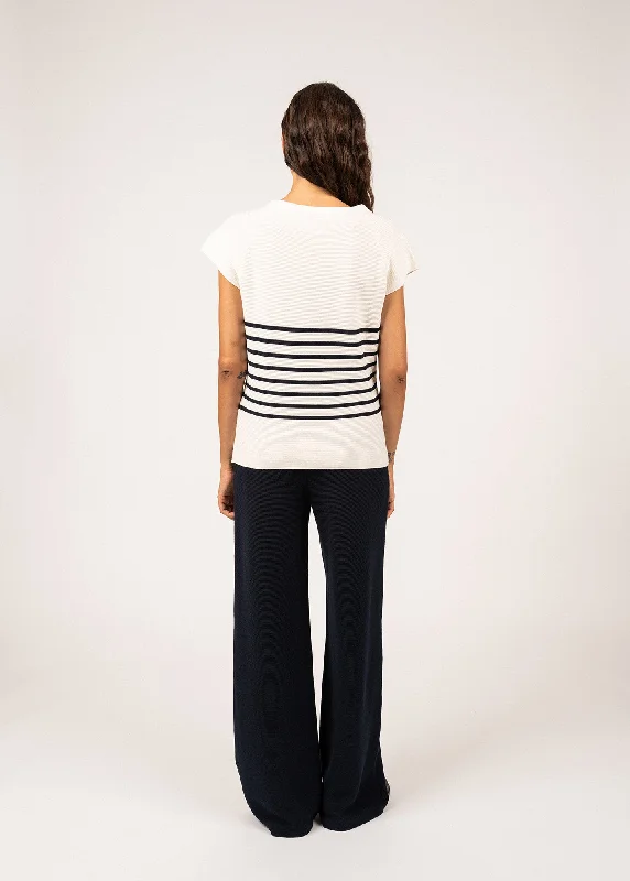 EVA - Knit Striped T-Shirt by Isabelle Ballu | 100% Cotton (IVORY / NAVY)