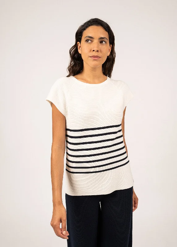 EVA - Knit Striped T-Shirt by Isabelle Ballu | 100% Cotton (IVORY / NAVY)