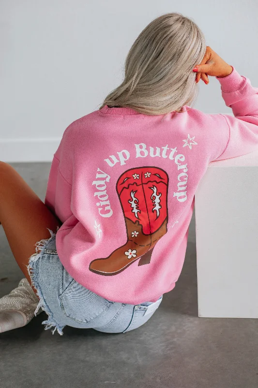 Giddy Up Buttercup Graphic Crewneck - Bubblegum