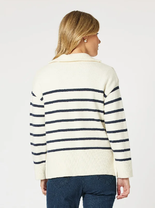 Gordon Smith Palma Stripe Zip Knit Ivory/Navy