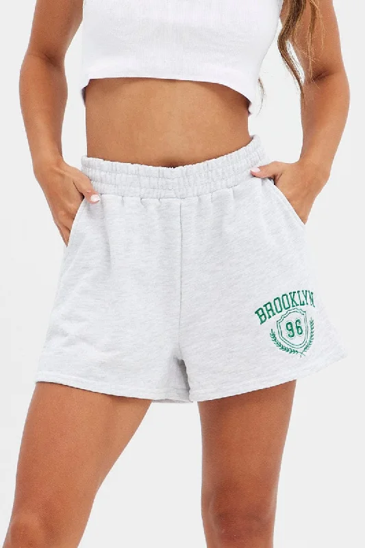 Grey Track Short Sweat Brooklyn Varsity Embroidery