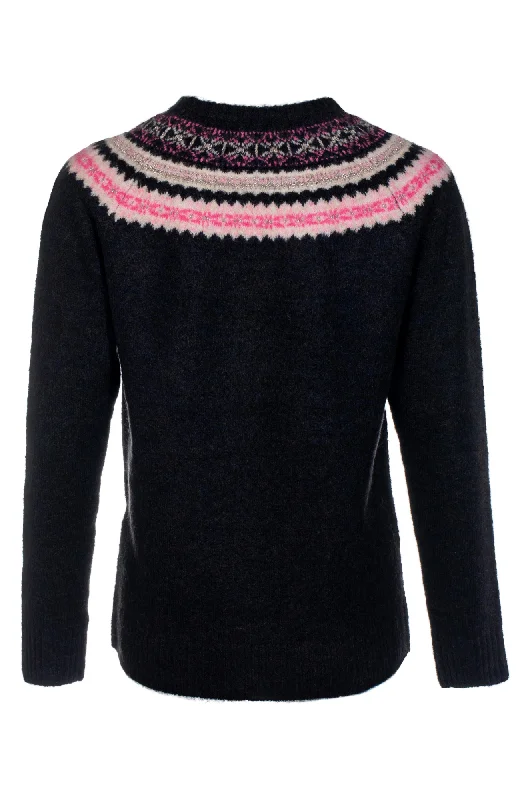 Round neck Fairisle yoke Jersey | Pink Black | 6976ZZ