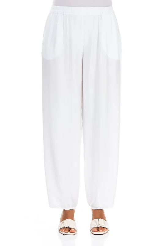 Taper White Silk Bamboo Trousers