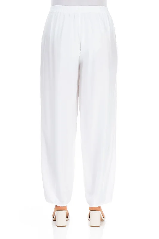 Taper White Silk Bamboo Trousers