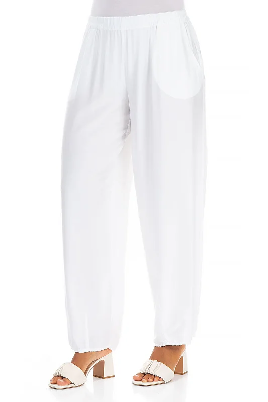 Taper White Silk Bamboo Trousers