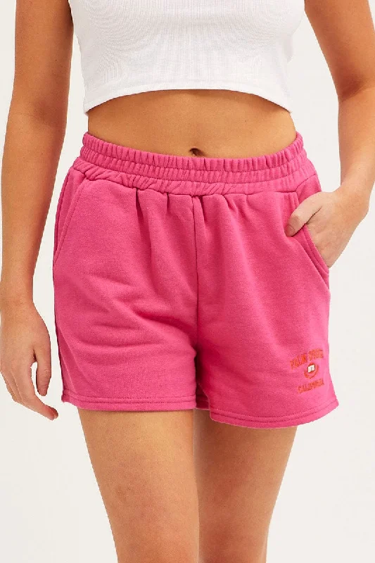 Pink Track Shorts High Rise Elastic Waist