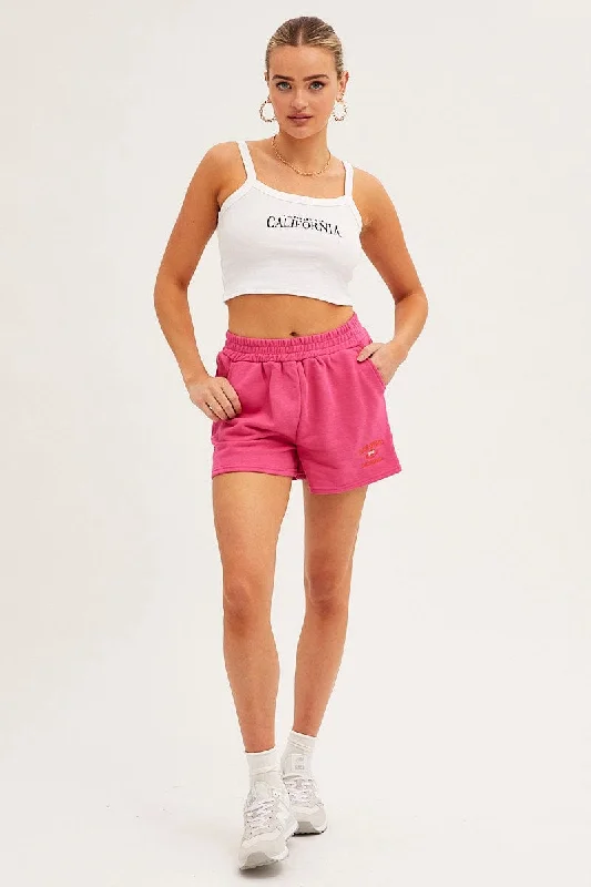 Pink Track Shorts High Rise Elastic Waist