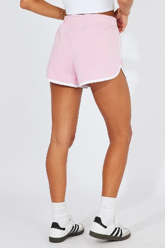 Pink Track Shorts High Rise Elastic Waist