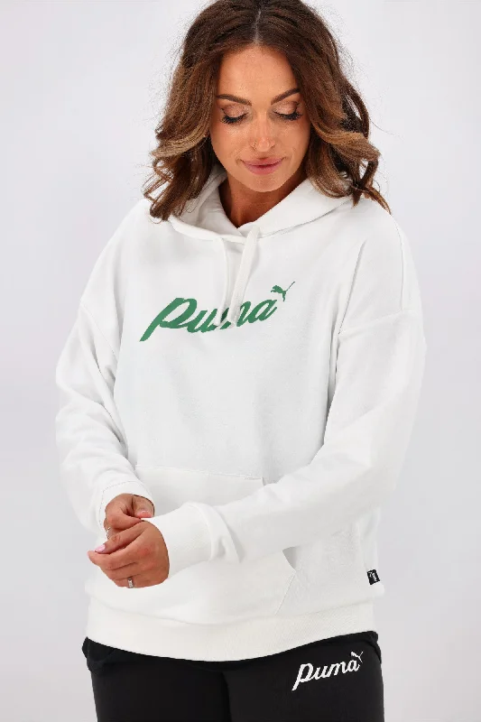 Puma ESS + Blossom Script Hoodie White