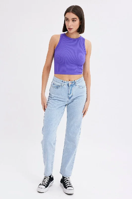 Purple Tank Top Crew Neck Seamless