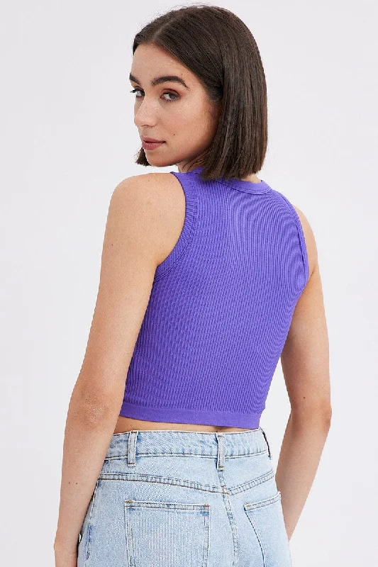 Purple Tank Top Crew Neck Seamless