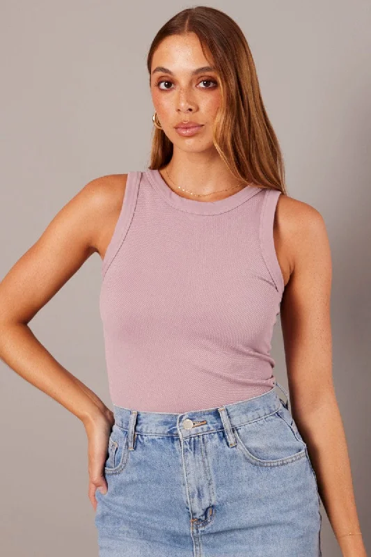 Purple Tank Top Crew Neck Seamless