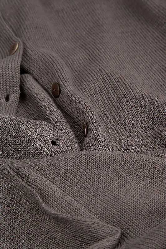 Ribbed Hem Brown Linen Cardigan