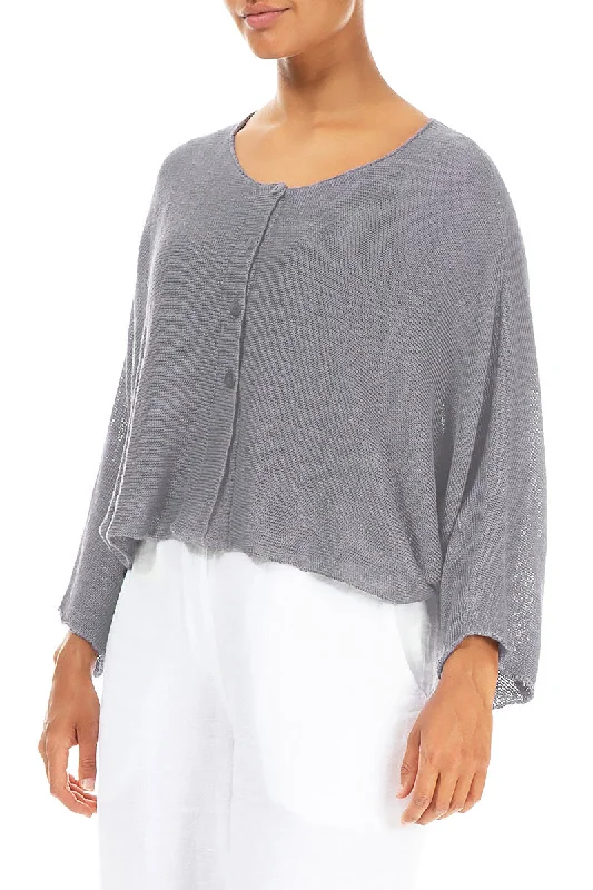 Rounded Light Grey Linen Cardigan